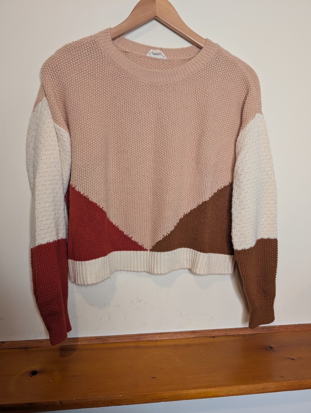 The General Good Colorblock Crewneck Sweater - Blush, Cream, Rust & Brown Small